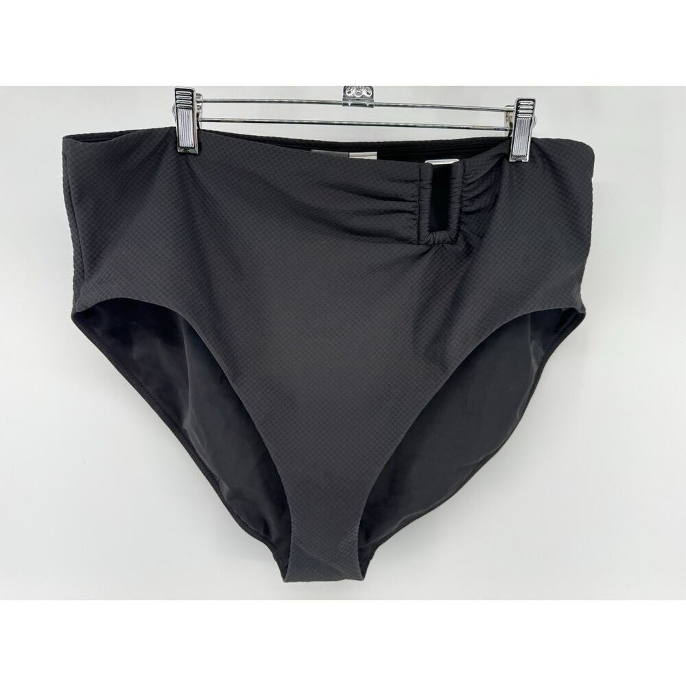 CALIA Women's Asymmetrical Rectangle Trim Swim Bottoms Pure Black Mesh XXL